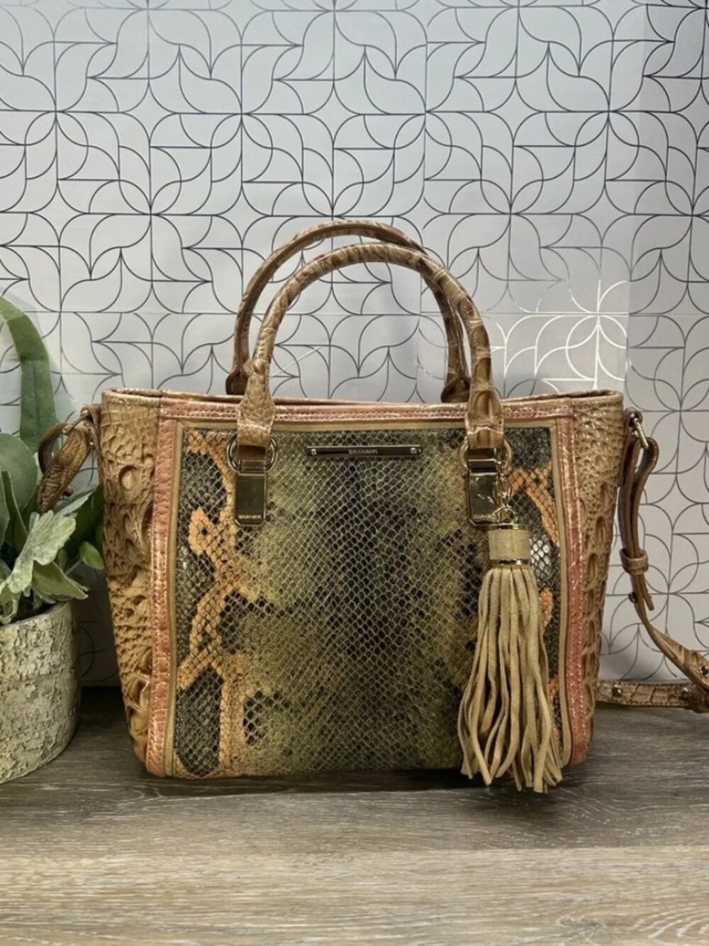 Brahmin Mini Asher Leather Satchel in Honey Carlisle